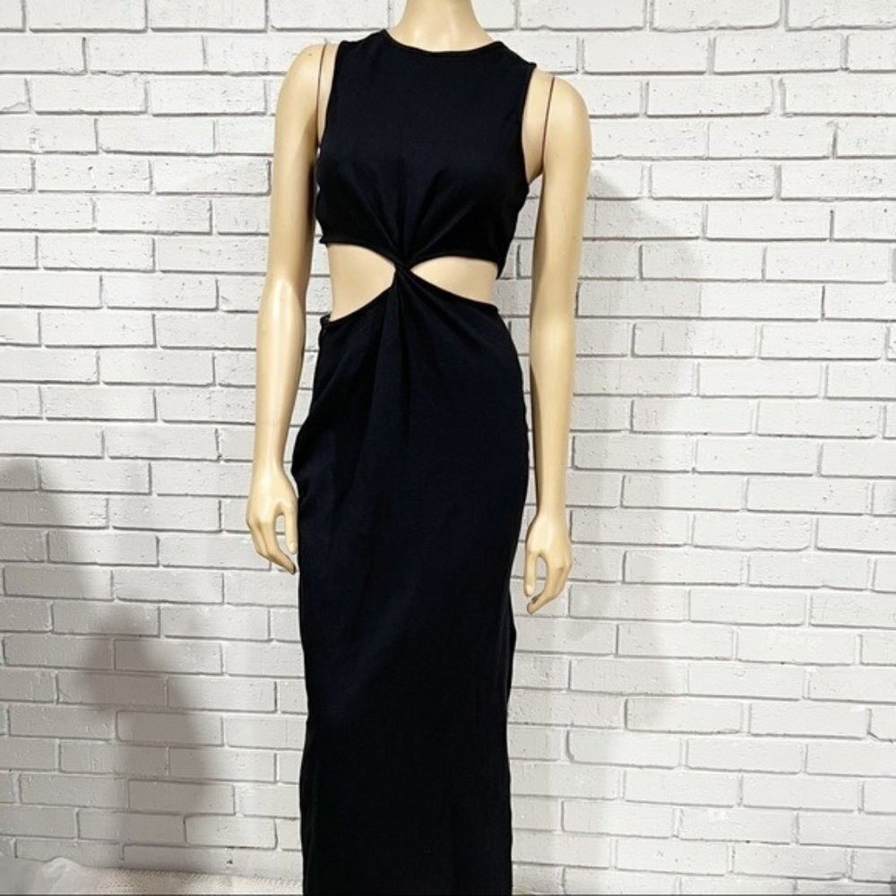 Sundry Black Twist Front Cutout Sleeveless Midi Dress Side Slit NWT M